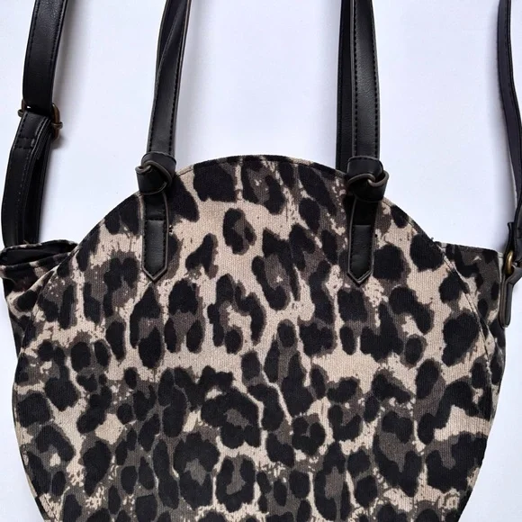 Animal Printed Textured Corduroy Oversized Half Moon Rounded Satchel Crossbody - Picture 7 of 13